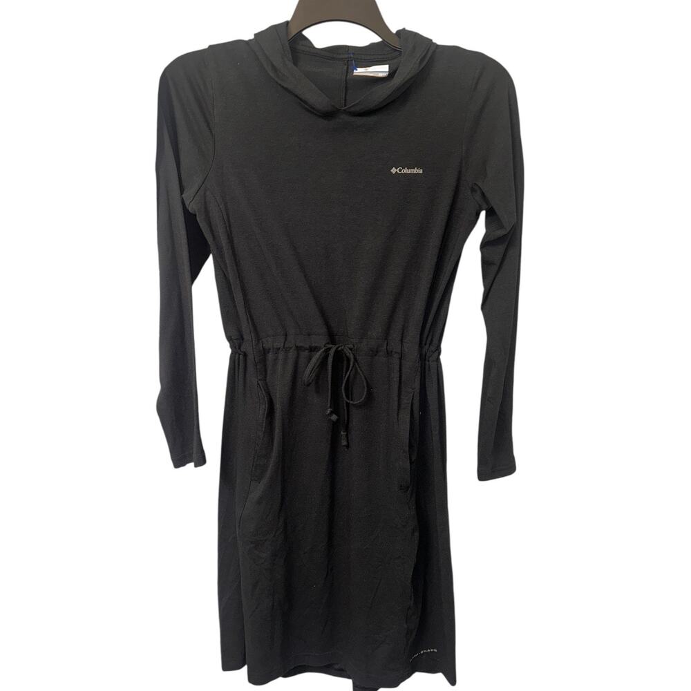 Columbia Black Hooded Dress XS Long Sleeve Omni-Wick Athletic Cinch Waist